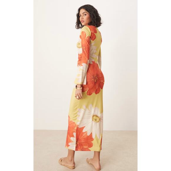ASOS Angel Sleeve Midaxi Dress Bold Floral Retro Gardencore S - Picture 3 of 10